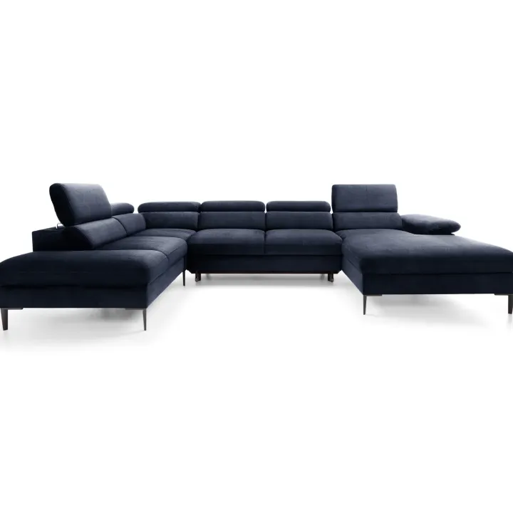 Divano letto regolabile angolare sinistro 5 posti 353x214cm tessuto blu Calmora
