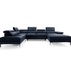 Divano letto regolabile angolare sinistro 5 posti 353x214cm tessuto blu Calmora