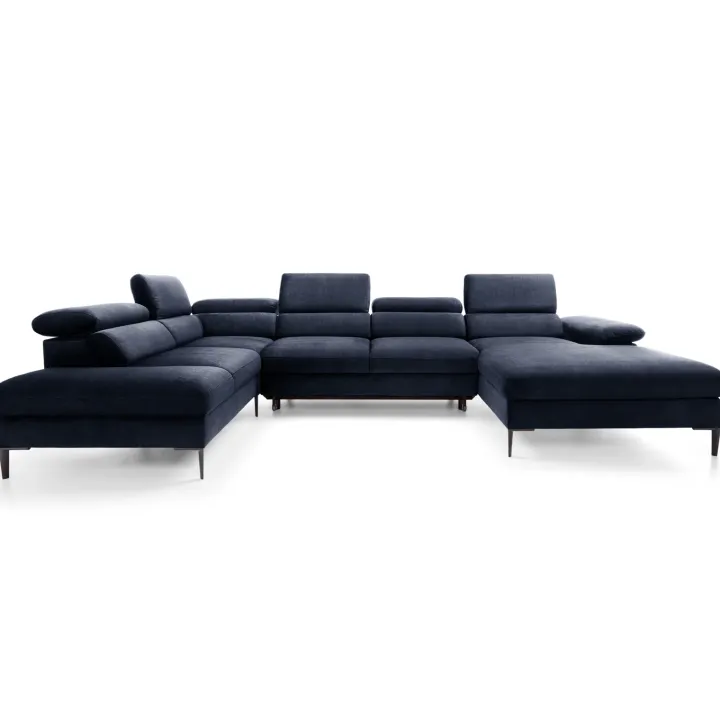 Divano letto regolabile angolare sinistro 5 posti 353x214cm tessuto blu Calmora