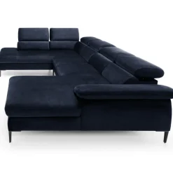 Divano letto regolabile angolare sinistro 5 posti 353x214cm tessuto blu Calmora