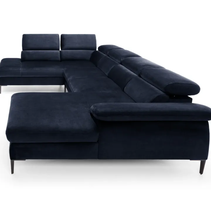 Divano letto regolabile angolare sinistro 5 posti 353x214cm tessuto blu Calmora