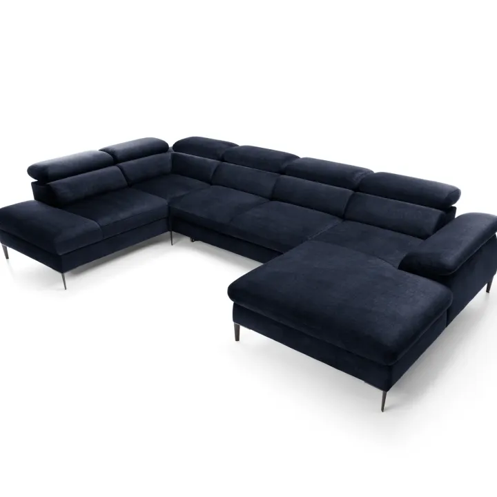 Divano letto regolabile angolare sinistro 5 posti 353x214cm tessuto blu Calmora