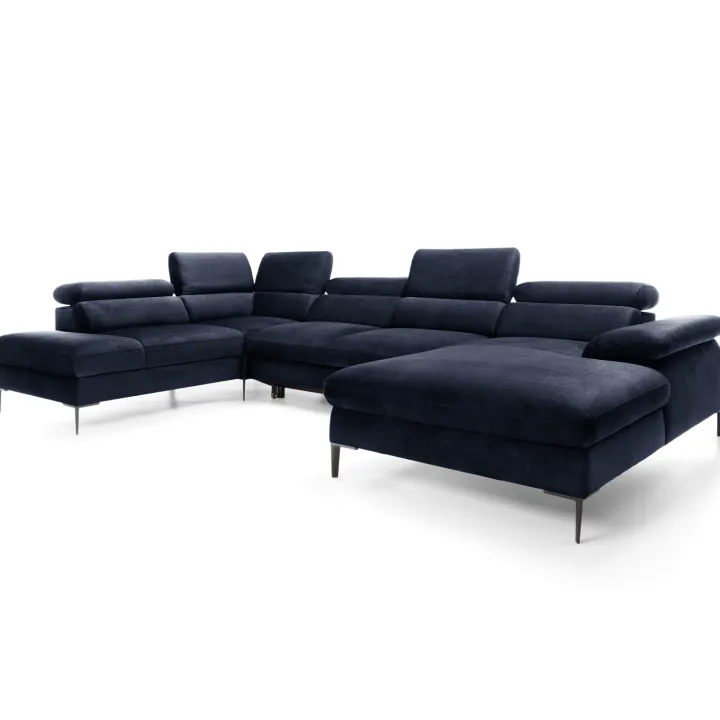 Divano letto regolabile angolare sinistro 5 posti 353x214cm tessuto blu Calmora
