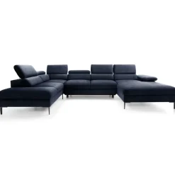 Divano letto regolabile angolare sinistro 5 posti 353x214cm tessuto blu Calmora