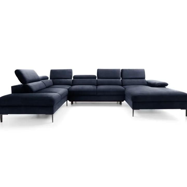 Divano letto regolabile angolare sinistro 5 posti 353x214cm tessuto blu Calmora