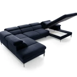 Divano letto regolabile angolare sinistro 5 posti 353x214cm tessuto blu Calmora