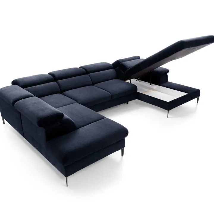 Divano letto regolabile angolare sinistro 5 posti 353x214cm tessuto blu Calmora