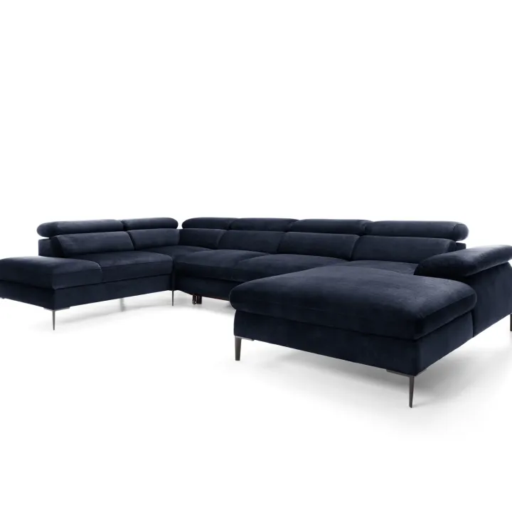 Divano letto regolabile angolare sinistro 5 posti 353x214cm tessuto blu Calmora