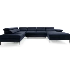 Divano letto regolabile angolare sinistro 5 posti 353x214cm tessuto blu Calmora