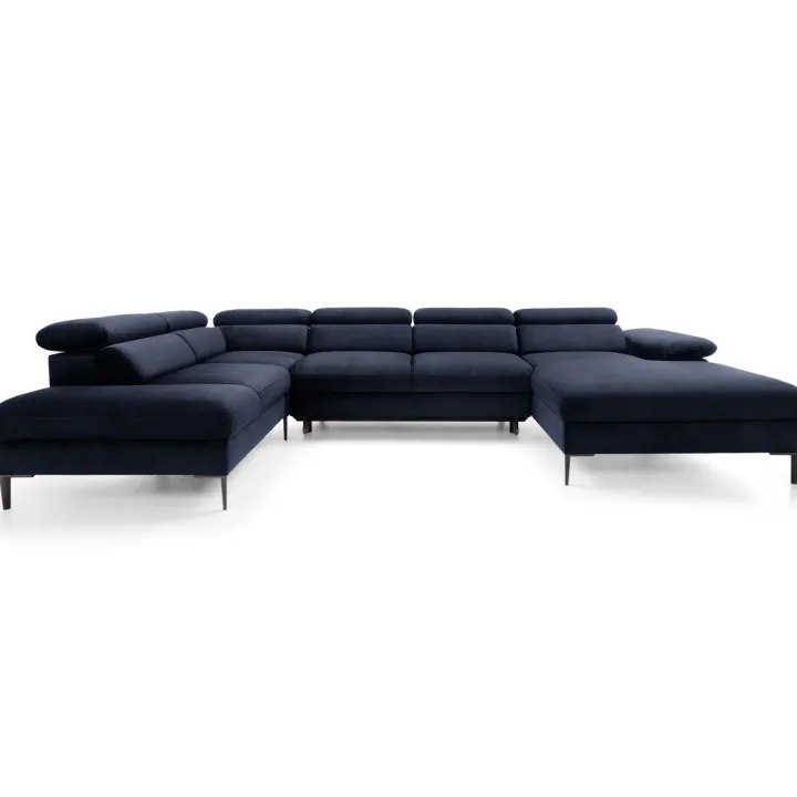 Divano letto regolabile angolare sinistro 5 posti 353x214cm tessuto blu Calmora