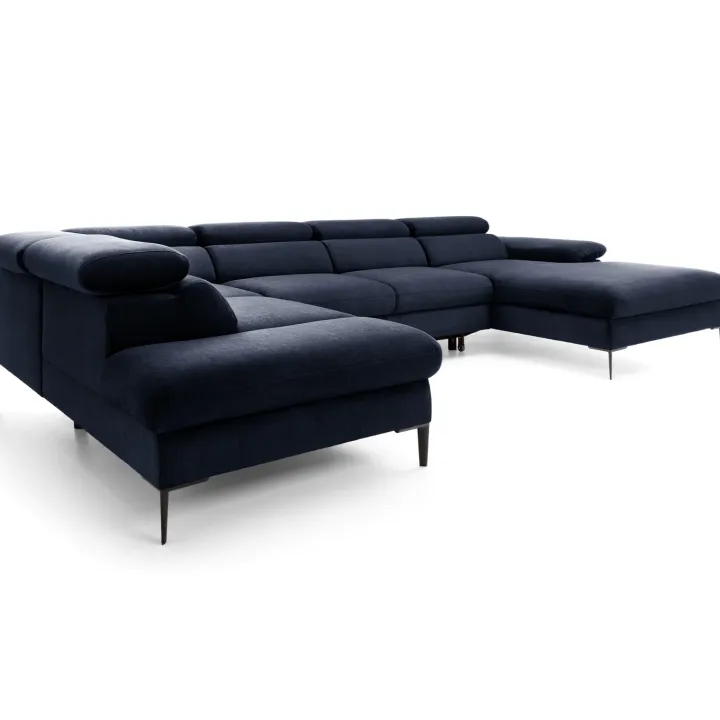 Divano letto regolabile angolare sinistro 5 posti 353x214cm tessuto blu Calmora