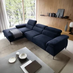 Divano letto regolabile angolare sinistra 4 posti 288x182cm tessuto blu Loungey