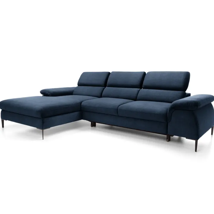Divano letto regolabile angolare sinistra 4 posti 288x182cm tessuto blu Loungey