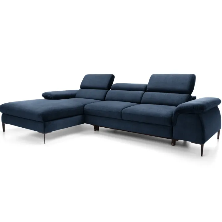Divano letto regolabile angolare sinistra 4 posti 288x182cm tessuto blu Loungey