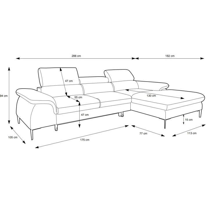 Divano letto regolabile angolare sinistra 4 posti 288x182cm tessuto blu Loungey