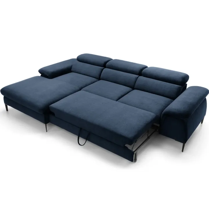 Divano letto regolabile angolare sinistra 4 posti 288x182cm tessuto blu Loungey
