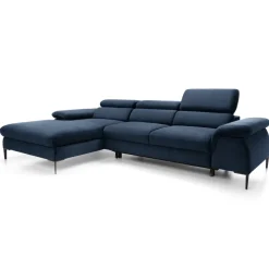 Divano letto regolabile angolare sinistra 4 posti 288x182cm tessuto blu Loungey