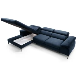 Divano letto regolabile angolare sinistra 4 posti 288x182cm tessuto blu Loungey