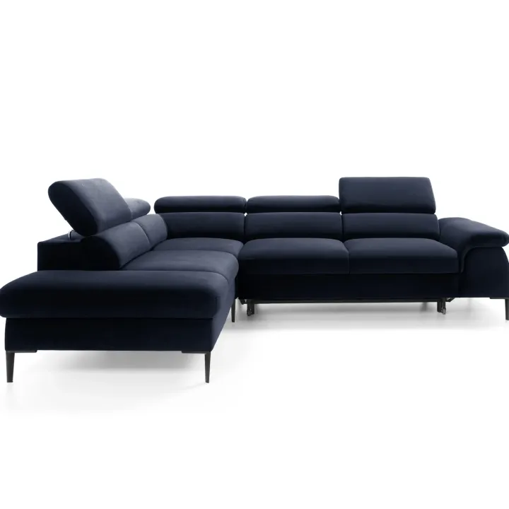Divano letto regolabile angolare sinistra 5 posti 280x214cm tessuto blu Snuggity