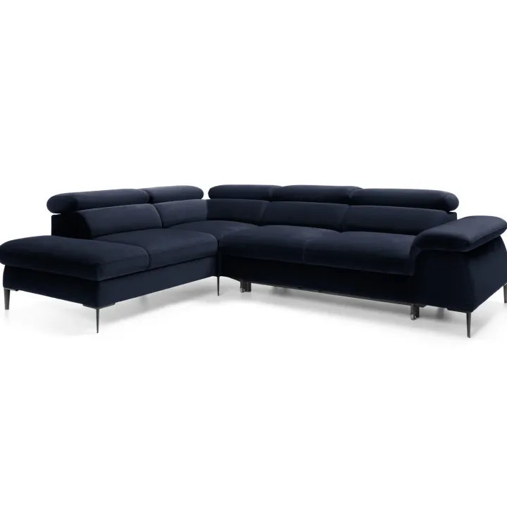 Divano letto regolabile angolare sinistra 5 posti 280x214cm tessuto blu Snuggity