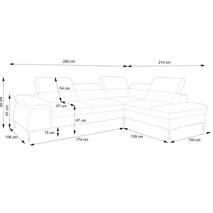 Divano letto regolabile angolare sinistra 5 posti 280x214cm tessuto blu Snuggity