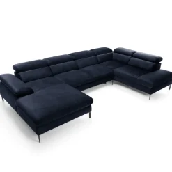 Divano letto regolabile angolare destro 5 posti 353x214cm tessuto blu Calmora