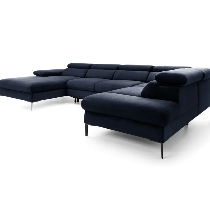 Divano letto regolabile angolare destro 5 posti 353x214cm tessuto blu Calmora