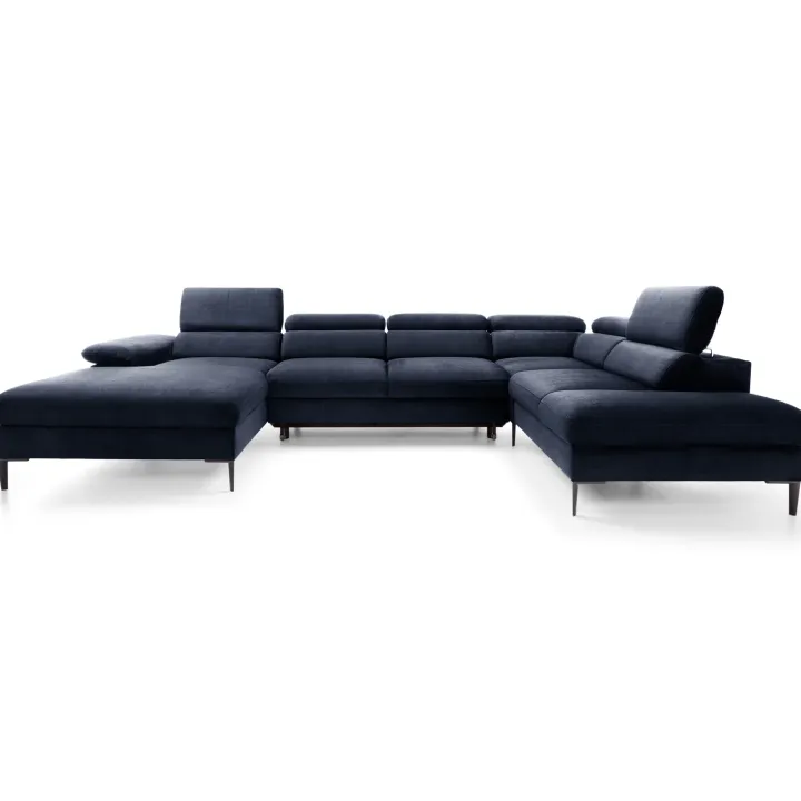 Divano letto regolabile angolare destro 5 posti 353x214cm tessuto blu Calmora