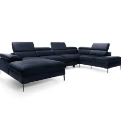 Divano letto regolabile angolare destro 5 posti 353x214cm tessuto blu Calmora