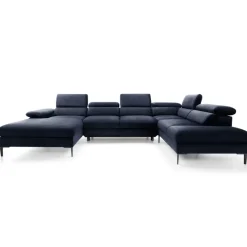 Divano letto regolabile angolare destro 5 posti 353x214cm tessuto blu Calmora