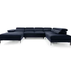 Divano letto regolabile angolare destro 5 posti 353x214cm tessuto blu Calmora