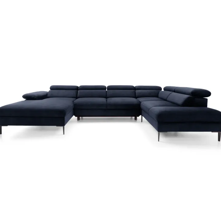 Divano letto regolabile angolare destro 5 posti 353x214cm tessuto blu Calmora