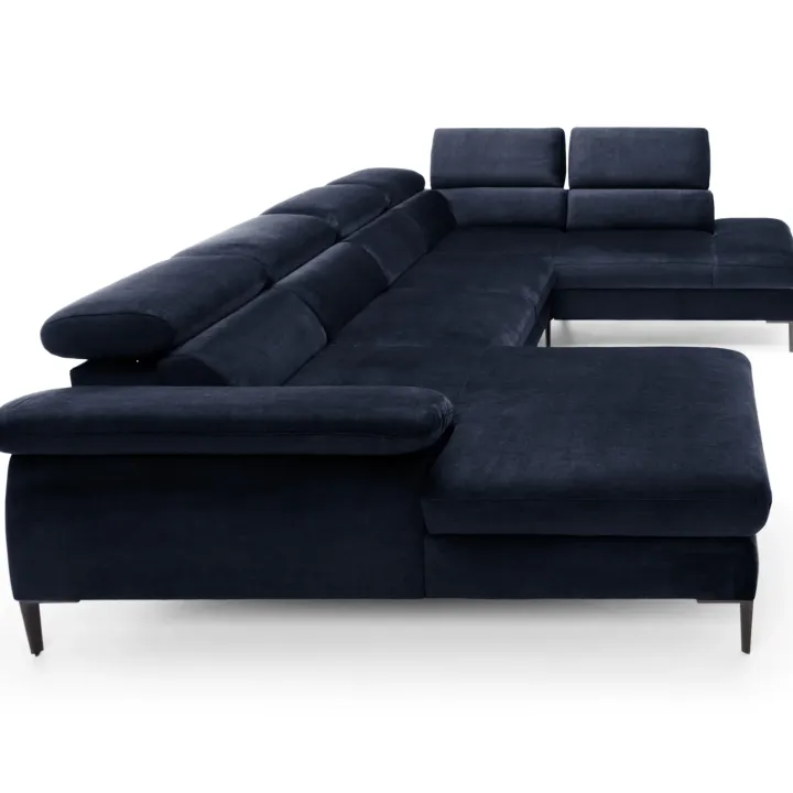 Divano letto regolabile angolare destro 5 posti 353x214cm tessuto blu Calmora