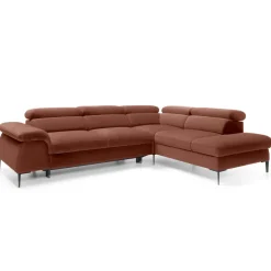Divano letto regolabile angolare destra 5 posti 280x214cm tessuto arancio corallo Snuggity
