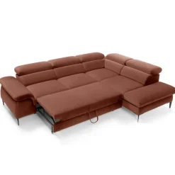 Divano letto regolabile angolare destra 5 posti 280x214cm tessuto arancio corallo Snuggity