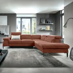 Divano letto regolabile angolare destra 5 posti 280x214cm tessuto arancio corallo Snuggity