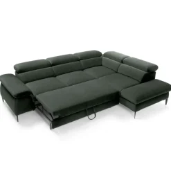 Divano letto regolabile angolare destra 5 posti 280x214cm tessuto verde Snuggity