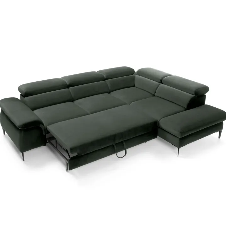 Divano letto regolabile angolare destra 5 posti 280x214cm tessuto verde Snuggity
