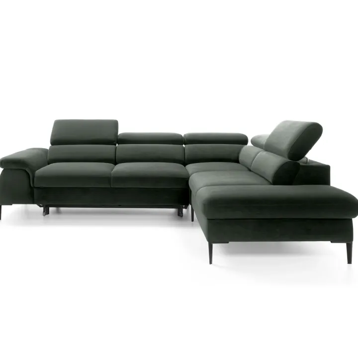 Divano letto regolabile angolare destra 5 posti 280x214cm tessuto verde Snuggity