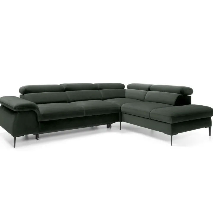 Divano letto regolabile angolare destra 5 posti 280x214cm tessuto verde Snuggity