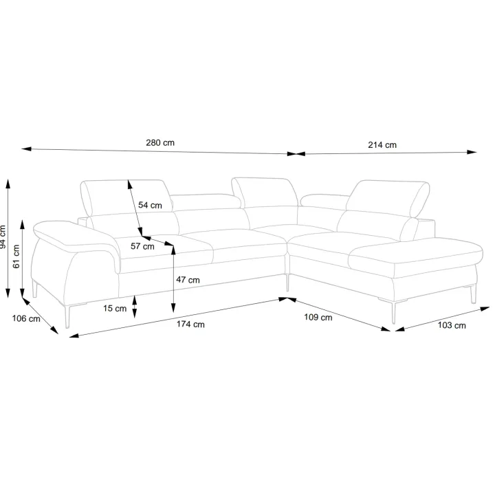 Divano letto regolabile angolare destra 5 posti 280x214cm tessuto verde Snuggity