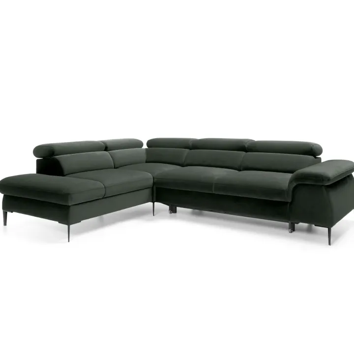 Divano letto regolabile angolare sinistra 5 posti 280x214cm tessuto verde Snuggity