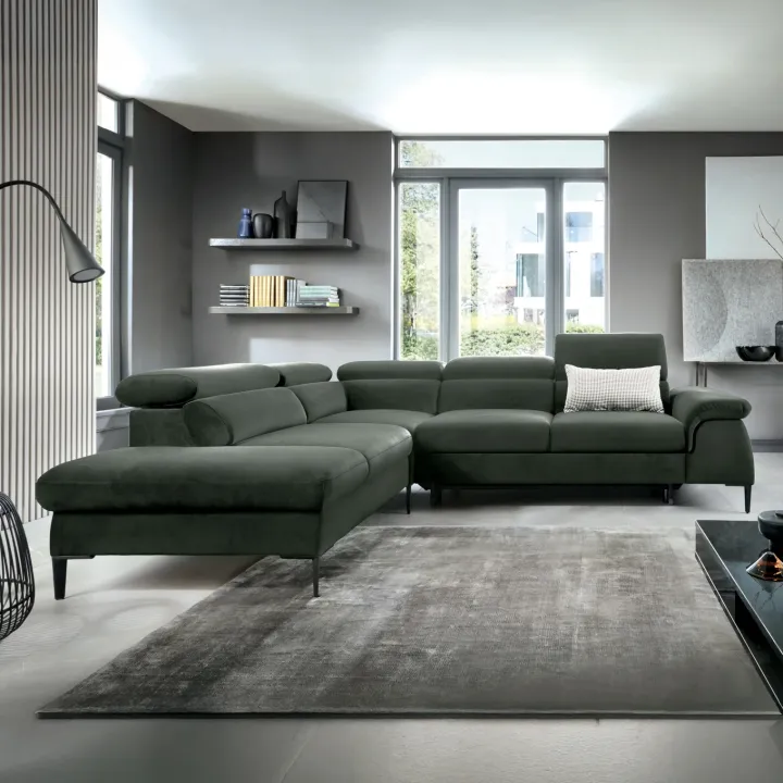 Divano letto regolabile angolare sinistra 5 posti 280x214cm tessuto verde Snuggity