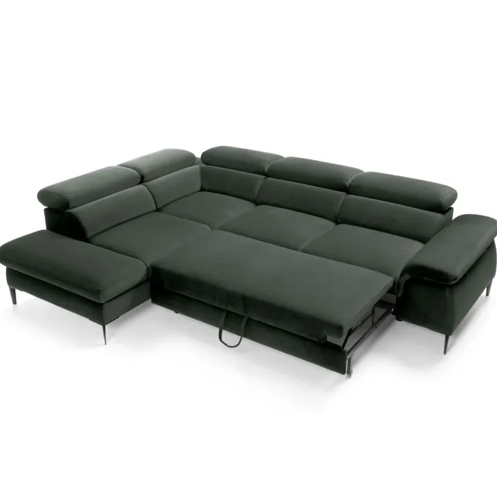 Divano letto regolabile angolare sinistra 5 posti 280x214cm tessuto verde Snuggity