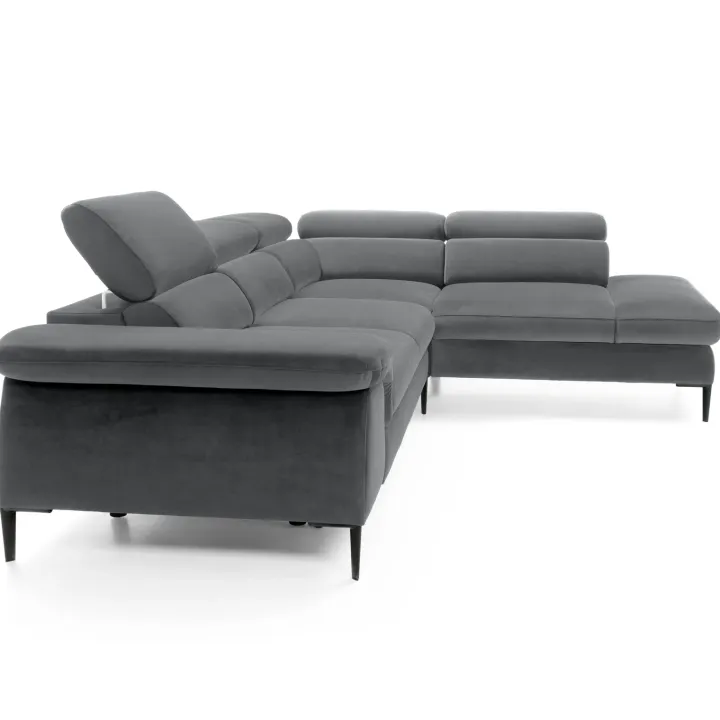 Divano letto regolabile angolare destra 5 posti 280x214cm tessuto grigio Snuggity