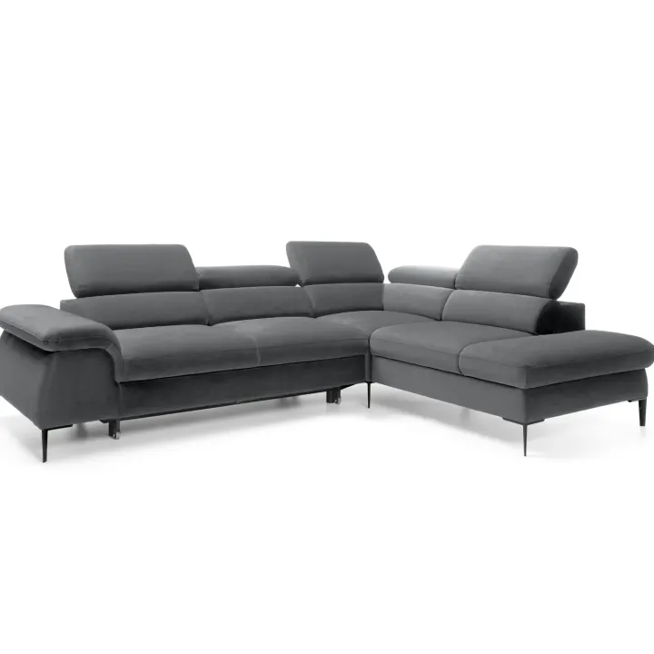 Divano letto regolabile angolare destra 5 posti 280x214cm tessuto grigio Snuggity