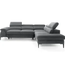 Divano letto regolabile angolare destra 5 posti 280x214cm tessuto grigio Snuggity