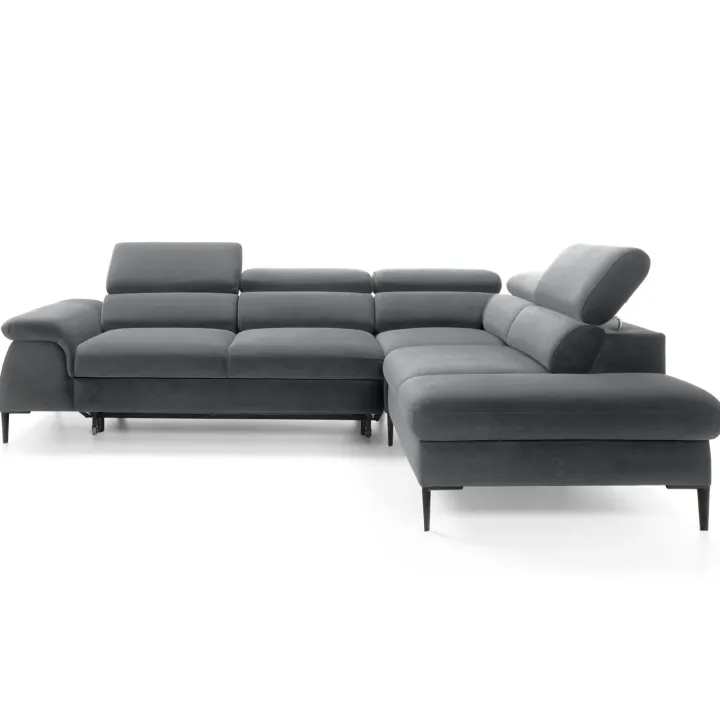Divano letto regolabile angolare destra 5 posti 280x214cm tessuto grigio Snuggity