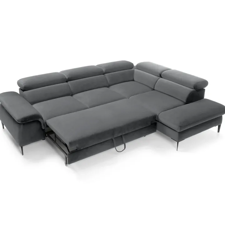 Divano letto regolabile angolare destra 5 posti 280x214cm tessuto grigio Snuggity