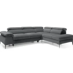 Divano letto regolabile angolare destra 5 posti 280x214cm tessuto grigio Snuggity